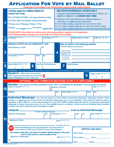 application for vote by mail ballot