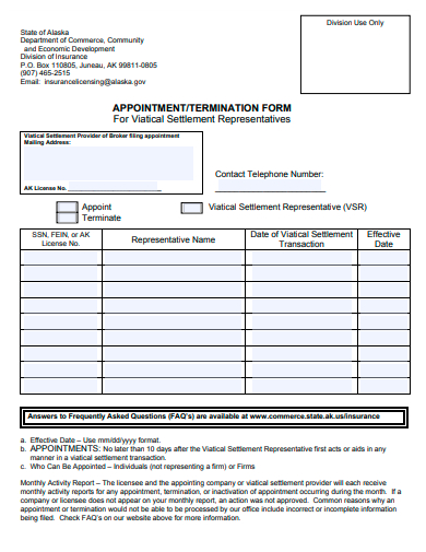 appointment termination form