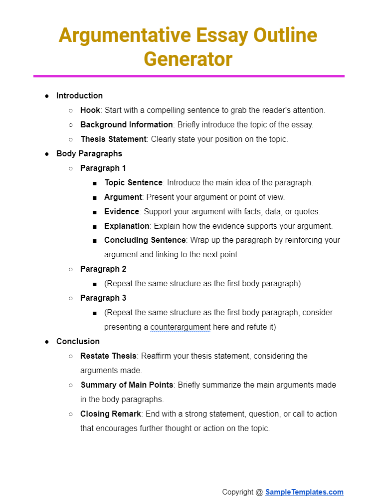 argumentative essay outline generator