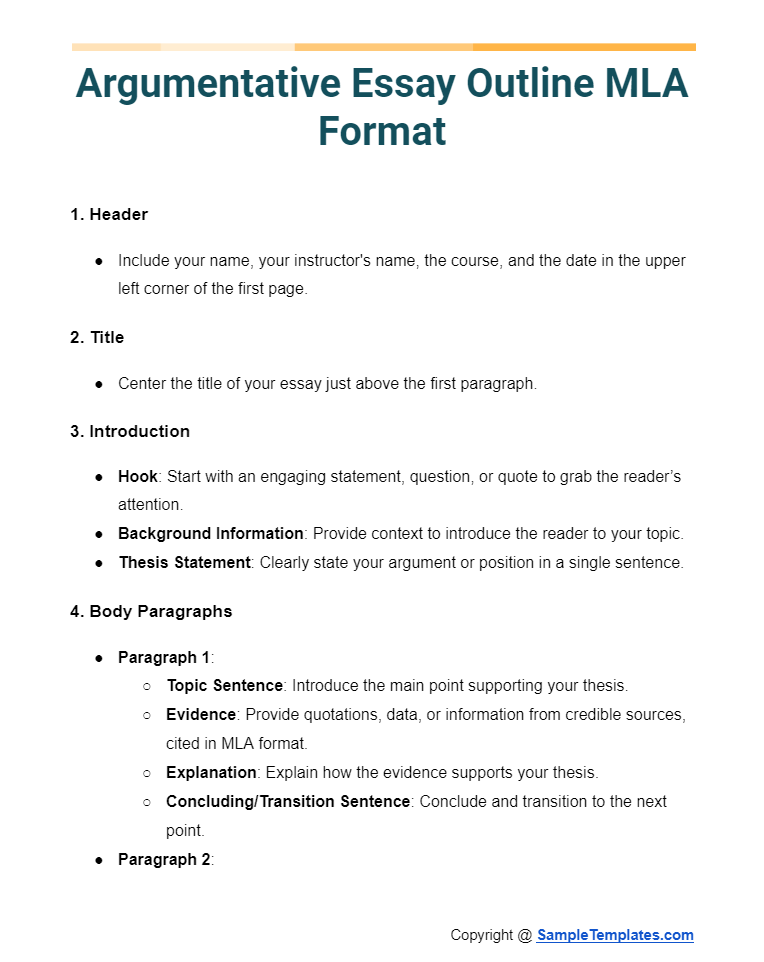 argumentative essay outline mla format