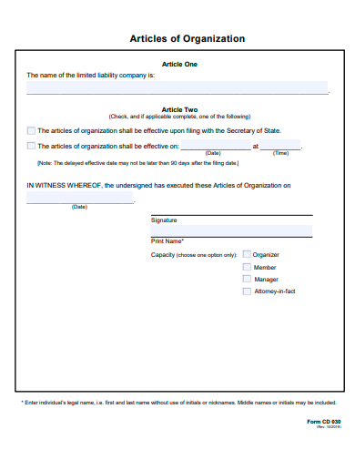 articles of organization form