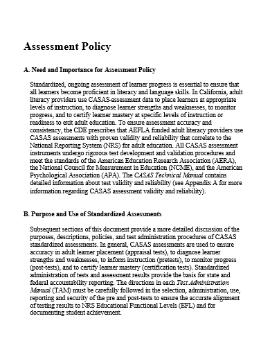 assessment policy