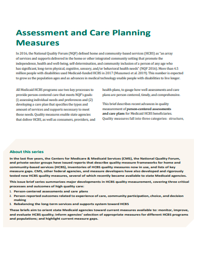 assessment and care planning measures
