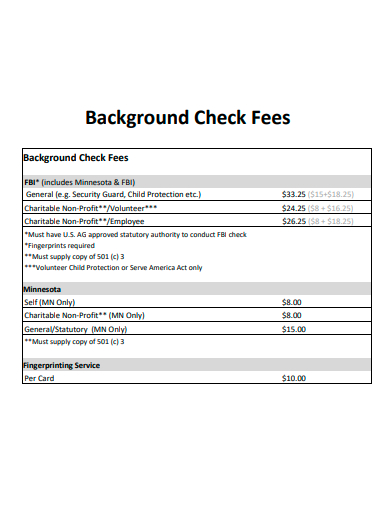 background check fees