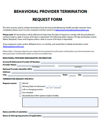 behavioral provider termination request form