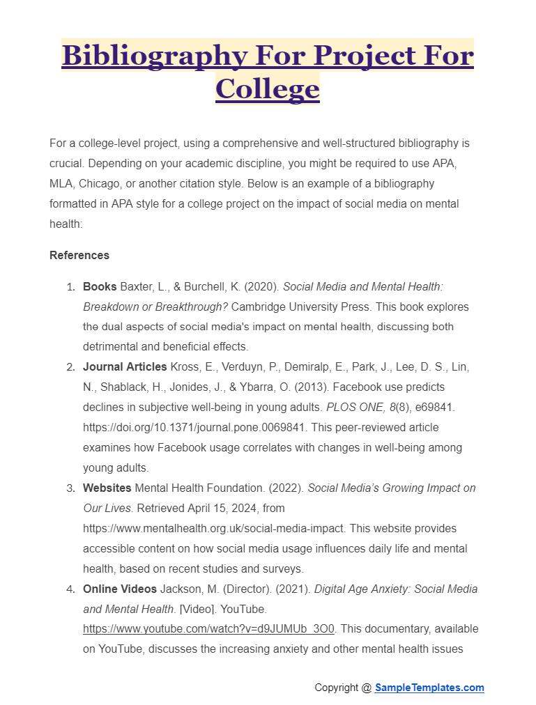 bibliography for project for college