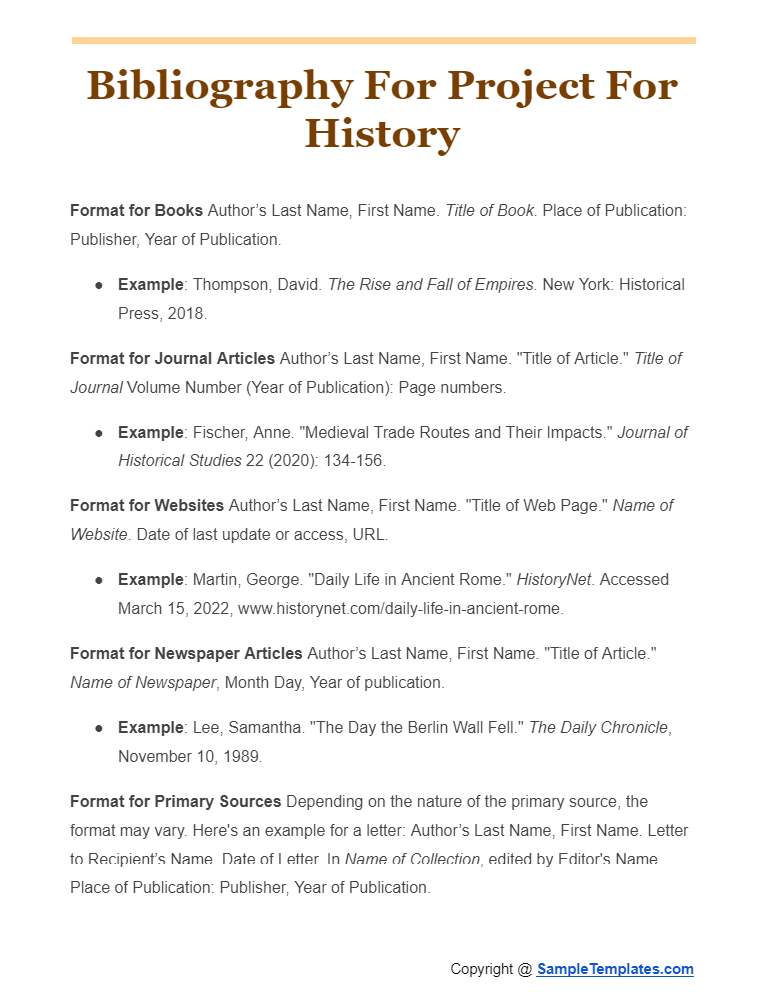 bibliography for project for history