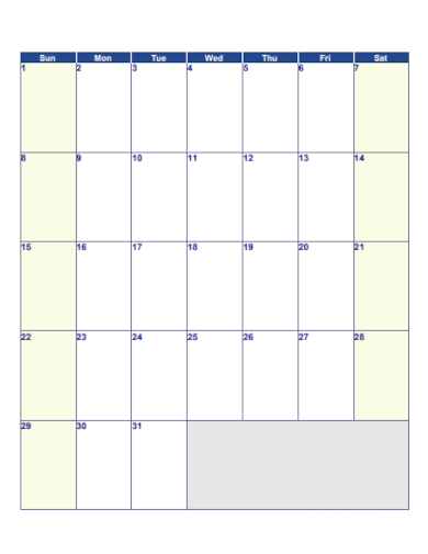 blank calendar format
