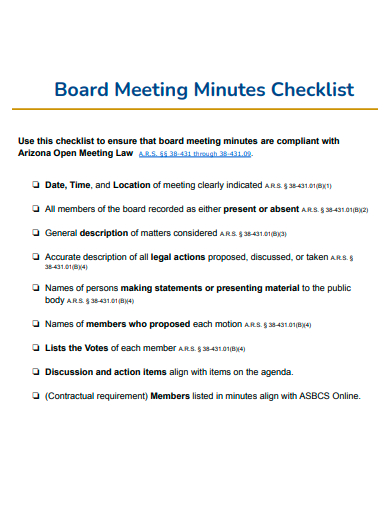 board meeting minutes checklist