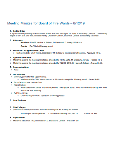 board of fire wards meeting minutes