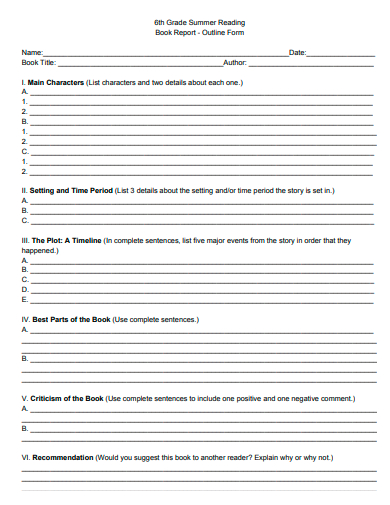 book report outline form