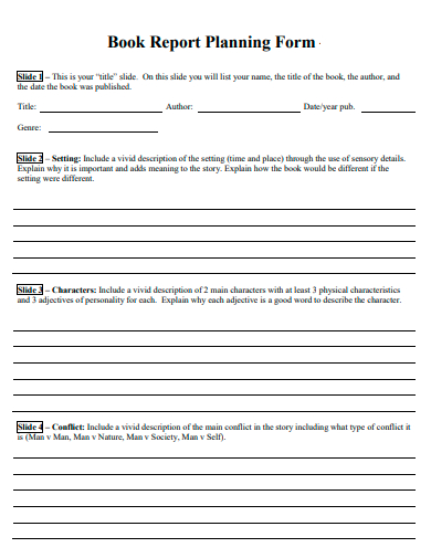 book report planning form