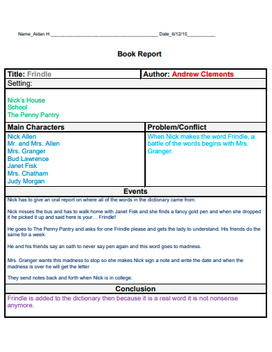book report template