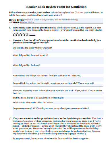 book review form for nonfiction