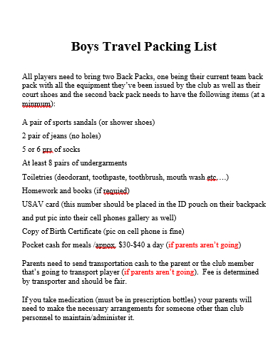 boys travel packing list