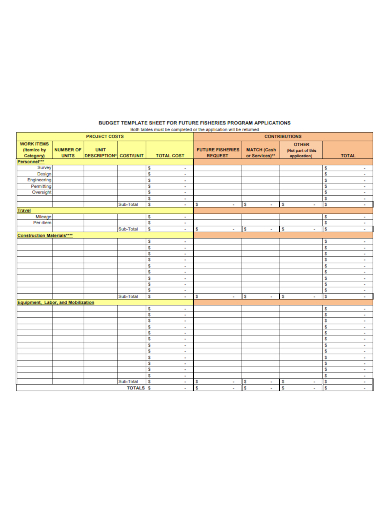 budget sheet for program