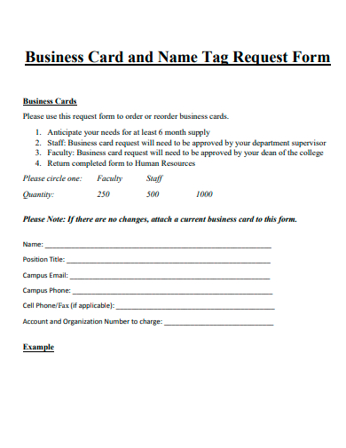 business card and name tag request form