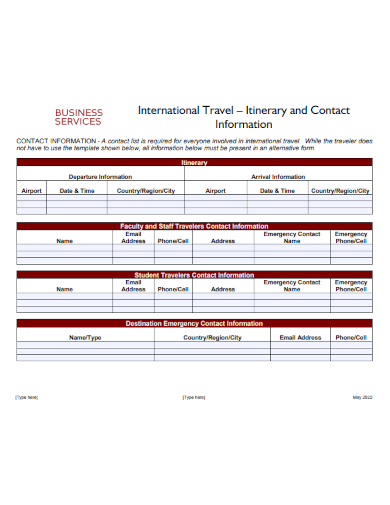 business services travel itinerary