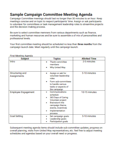 campaign committee meeting agenda