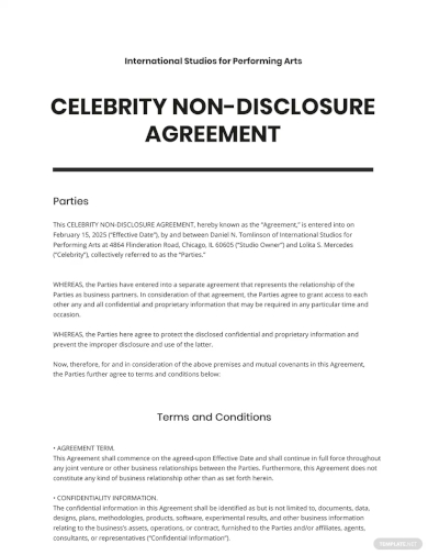 celebrity non disclosure agreement template