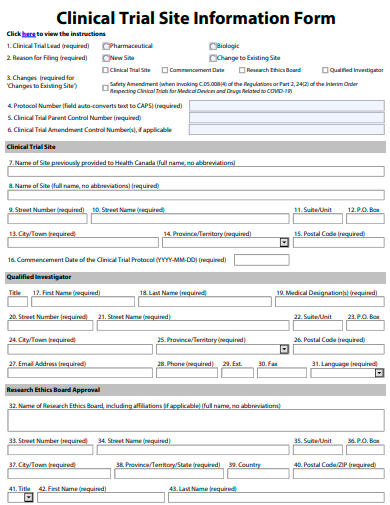 clinical trial site information form