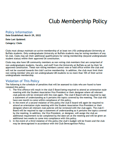 club membership policy