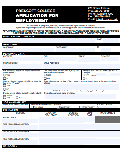 college application for employment