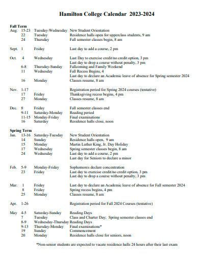 college calendar