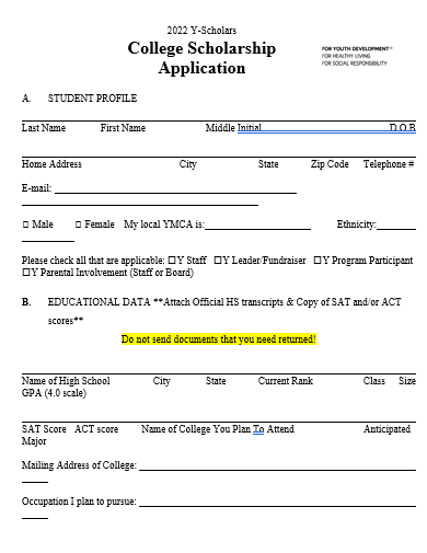 college scholarship application