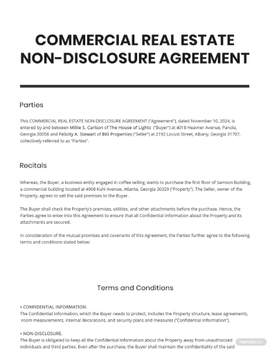 commercial real estate non disclosure agreement template