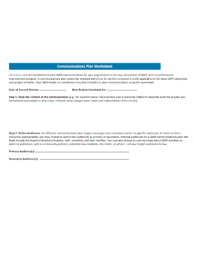 communications plan worksheet