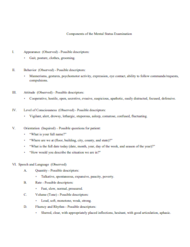 components of mental status exam