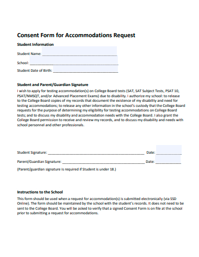 consent form for accommodations request