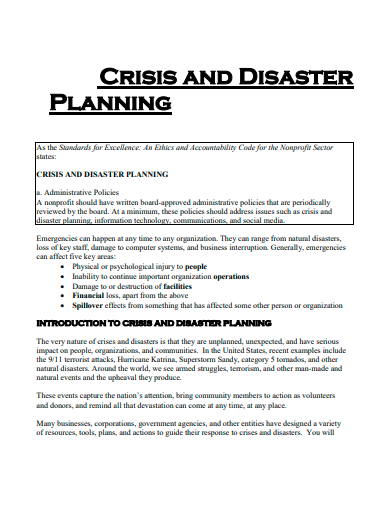 crisis and disaster planning