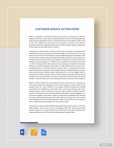 customer service action form template
