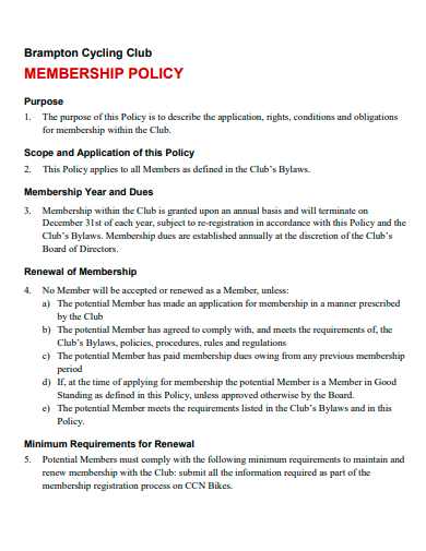 cycling club membership policy
