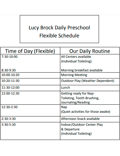 daily preschool flexible schedule