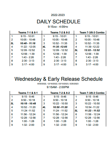 daily schedule format