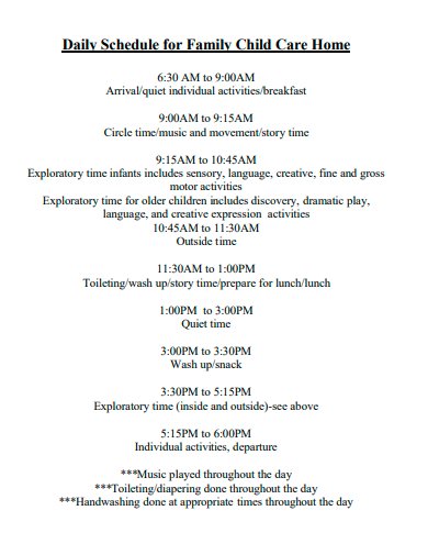 daily schedule for family child care home