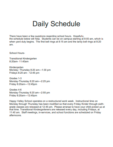 daily schedule in pdf