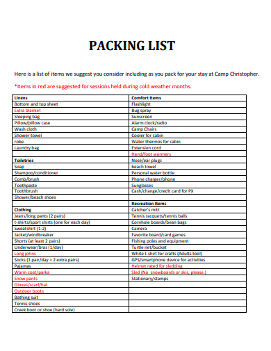 draft packing list