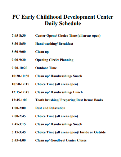 early childhood development center daily schedule