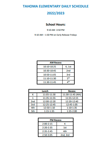 elementary daily schedule
