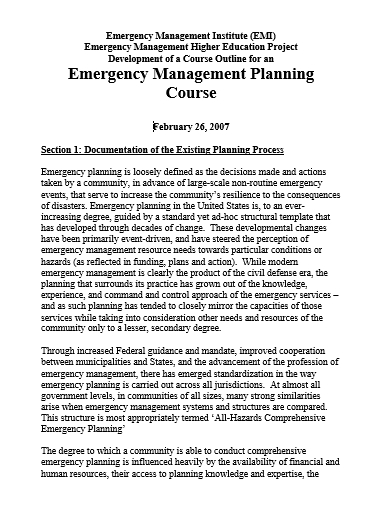emergency management planning course