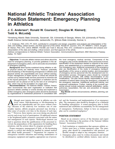 emergency planning in athletics
