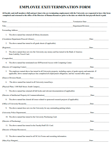 employee exit termination form