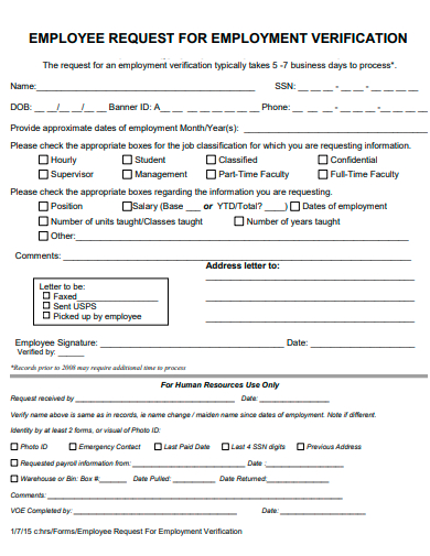 employee request for employment verification