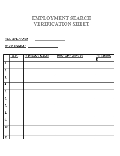 employment search verification sheet