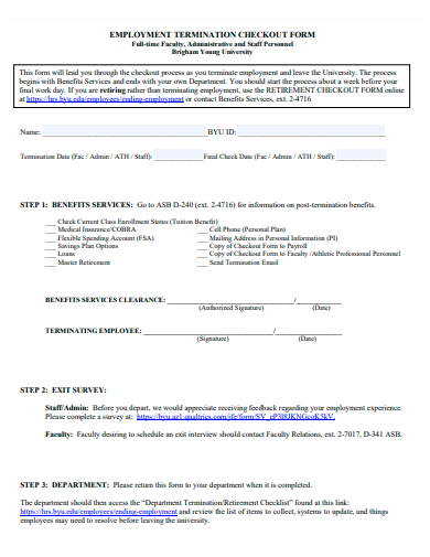 employment termination checkout form