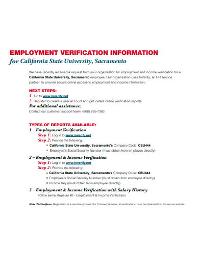 employment verification information